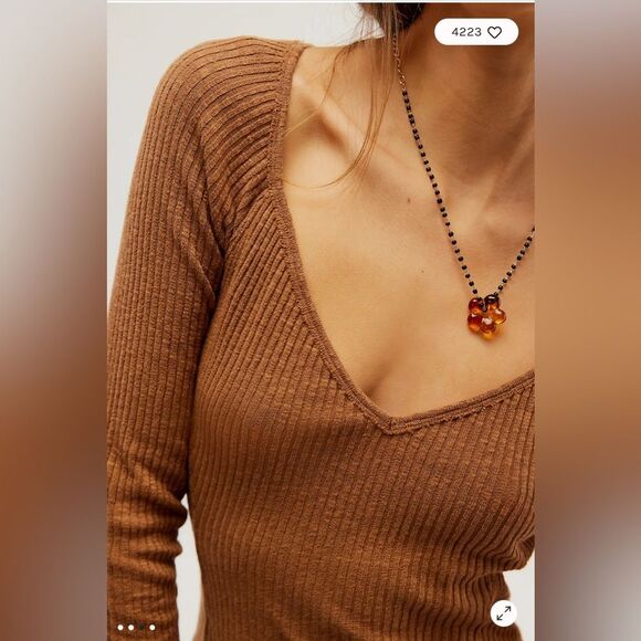 Free People We The Free Passing Thru Layering Tee, Brown, Size S - Picture 4 of 9